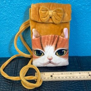Cute Orange Cat Velvet Crossbody Bag with Bow